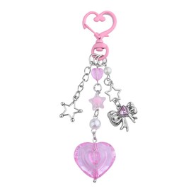 Guqqeuc Y2k Heart Keychain Aesthetic for Women Girls Kawaii Star Keyring for Car Keys Pink Heart Bag Charm for Women Purse Aesthetic Bow Key Ring for Bag Handbag Y2k Bag Accessories for Women Girls