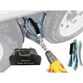 Camper Wheel Chock, Heavy Duty Rotatable X Shaped Stabilizer for RV Trailer (Drill Adjusted), 2 Sets of Tire Lock Chocks (Patented)