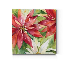 Renditions Gallery Poinsettia Leaves Wall Art, Christmas & Winter Artwork, Festive Red & Green, Flowers, Floral, Premium Gallery Wrapped Canvas Decor, Ready to Hang, 10 in H x 10 in W, Made in America