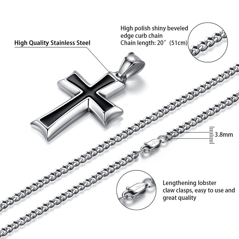 Reve Stainless Steel Black & Silver Cross Pendant Necklace for