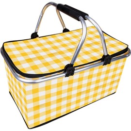 Insulated Cooler Bag-Folding Picnic Basket with Handle，Waterproof Lining - Collapsible Designfor Camping, Trips, Shopping, Outdoor Activities (Yellow)