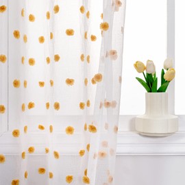 MYSKY HOME Burnt Orange Pom Pom Sheer Curtains for Bedroom Light Filtering White Sheer Curtains for Nursery Girls Kids Room Rod Pocket Voile Window Drapes Burnt Orange 52 x 84 inch 2 Panels