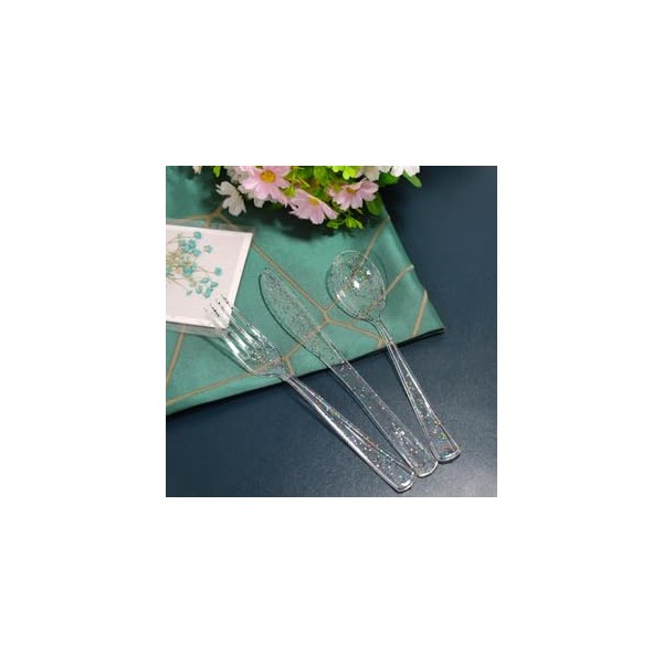 Supernal 360pcs Plastic Silverware,Clear Plastic Forks,Glitter Disposable Cutlery with Colorful