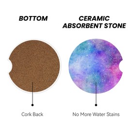 Purple Galaxy Car Cup Coaster 2 Pack Ceramic Absorbent Car Coasters 2.56 Inch Non-Slip Car Cup Holder Interior Car Accessories for Women Girls Cup Mats with Cork Base and Finger Notch