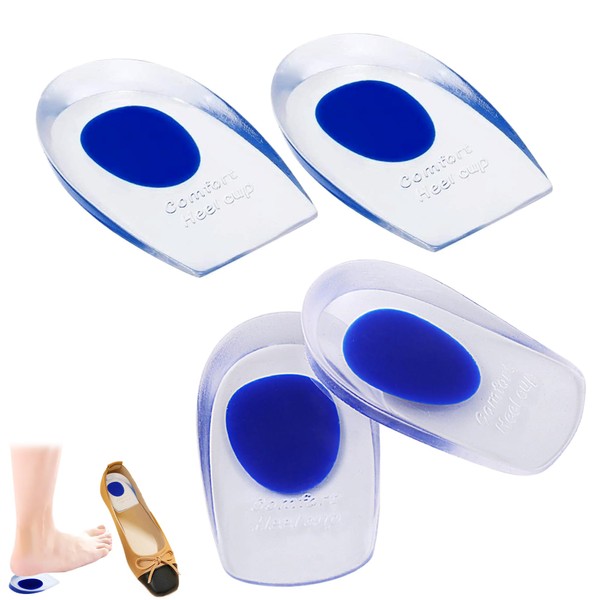 2Pairs Heel Cups Gel Heel Pads for Plantar Fasciitis Blue