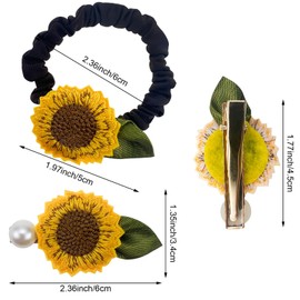 Jaczora Sunflower Hair Ties and Clips, 6 Piece Set, Brown Scrunchies with Yellow Flower Design, Women's Hair Accessories