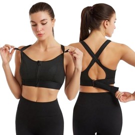 Women Zip Front Sports Bra Racerback Tank Top Wireless Paded Yoga Workout Running Bras