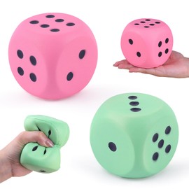 Anboor 2 Pcs Large Foam Dice for Adults Kids - 3.54" Jumbo Big Dados Giant Soft Fun, Colorful Dice for Game Nights & Classroom Activities (Green & Pink)