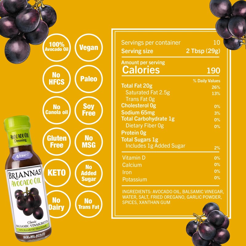 BRIANNAS - Avocado Oil Balsamic Vinaigrette Dressing - Nutrient Rich,