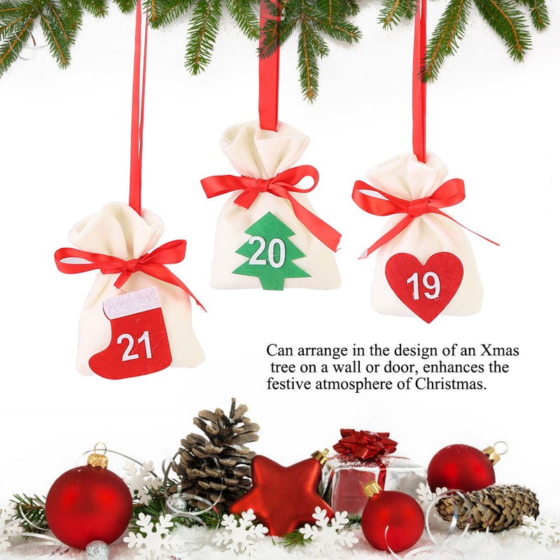 Christmas New Year Countdown Advent Hanging Calendar Gift Bags Pouches