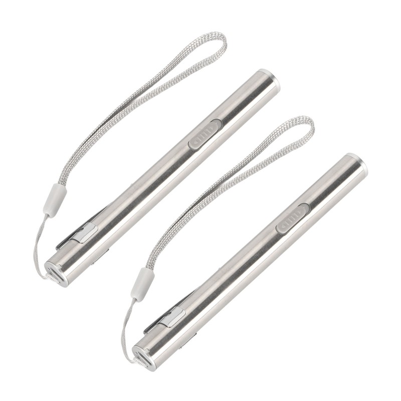 2Pcs Mini Flashlight Pocket Clip Stainless Steel ABS Rechargeable 600mAh
