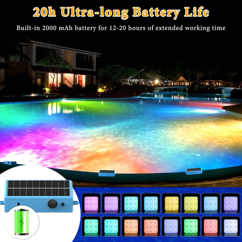 Yichuke Solar Pool Lights, Pool Lights, 10-Color 4-Mode Light Sensing