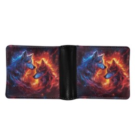 LedBack Blue Fire Wolf Wallet Leather Bifold Wallets Slim Bi-fold Wallet with Credit Card Holder Money Clip Mens Purse