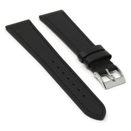 DASSARI Premium Italian Saffiano Leather Quick Release Watch Band Strap - Black - 22mm - Standard Length