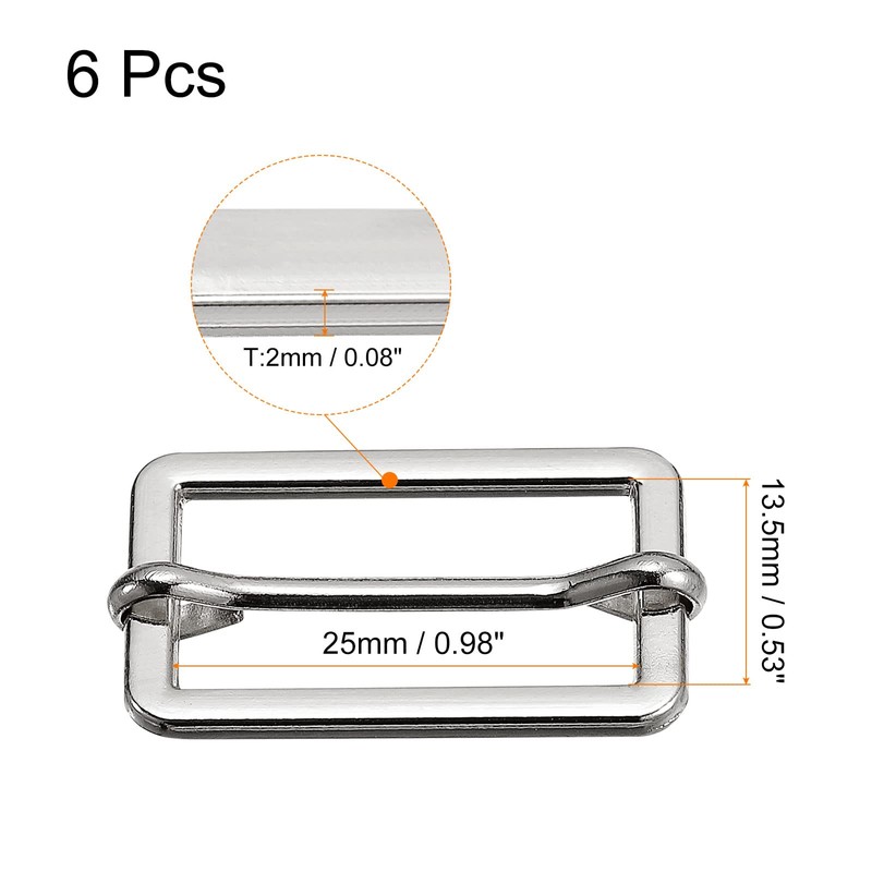 sourcing map Sliding Buckles Metal Rectangle Adjuster Triglides, Silver tone