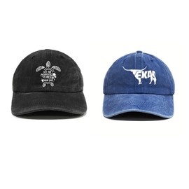 2 PCS Black Deep Blue Classic Dad Team Washed Canvas Baseball Cap for Women Men