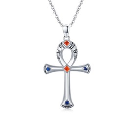 OHAYOO Ankh Necklace 925 Sterling Silver Ankh Cross Religious Eye of Horus Necklace Ancient Egyptian Symbol of Protection Jewelry Gifts for Men Women