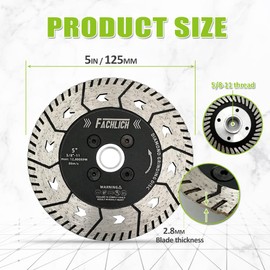 FACHLICH Granite Turbo Cutting Blades 2pcs 5 Inch Two-in-One Design Cut Grind Sharpen Marble Concrete and Bricks