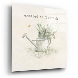 Epic Art 'Garden Watering Can Flourish' by Cheri Blum Acrylic Glass Wall Art, 12" x 12"