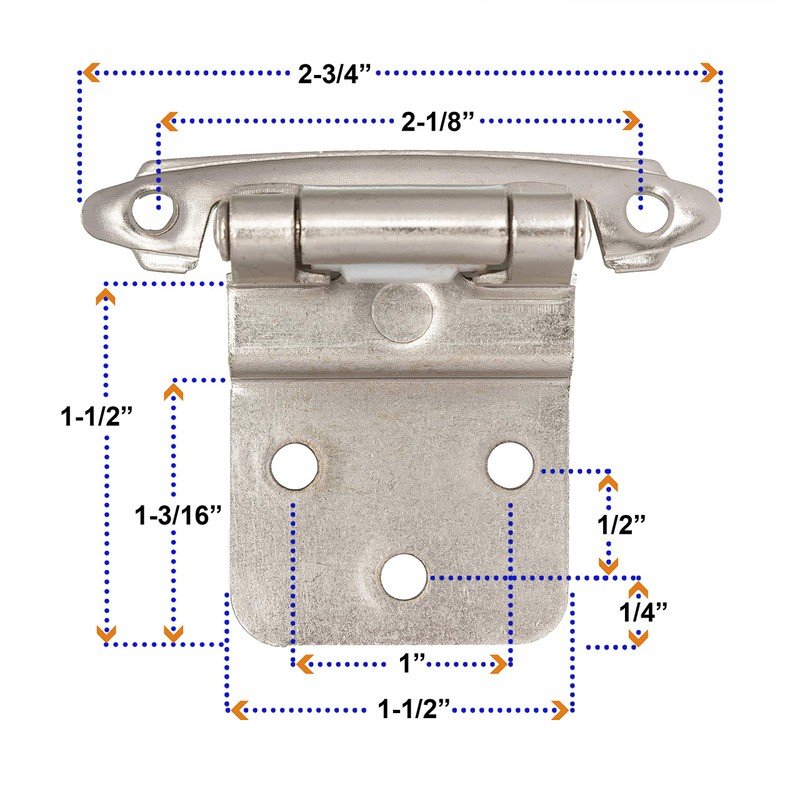 DecoBasics 3/8" Inset Cabinet Hinges Brushed Nickel (25 Pair -50