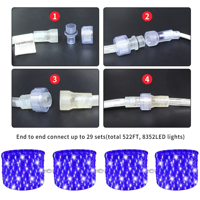 LAMPHOME LED Rope Light Blue Cuttable LED 216LED 18FT 110v