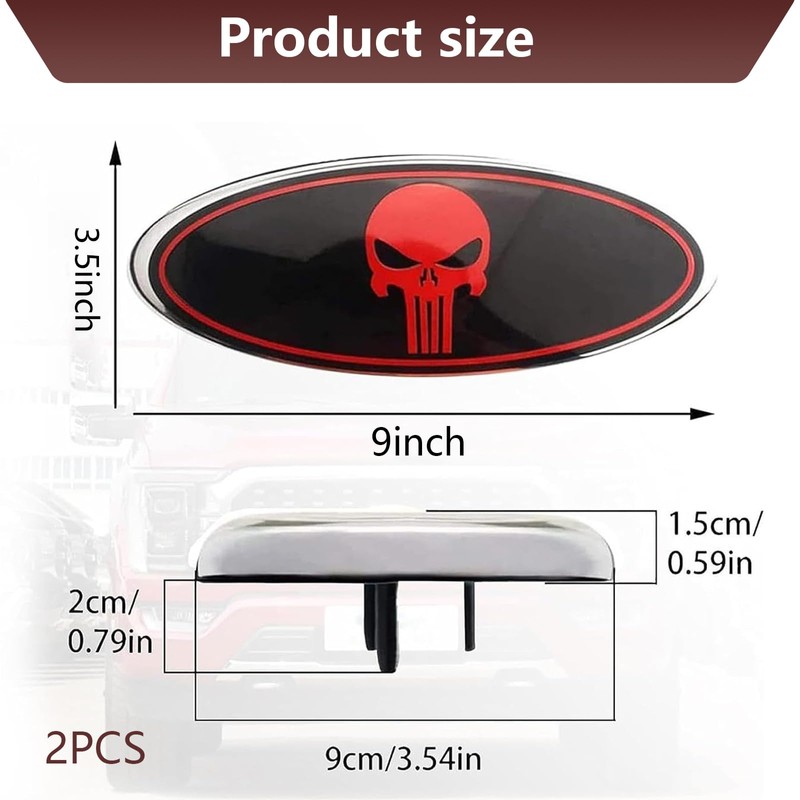 Shakas Front Grille Skull Emblem, ABS Plastic Long Tooth Skull