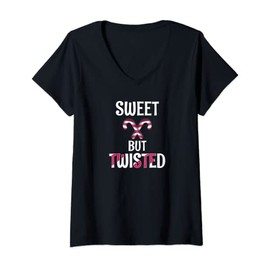 Womens Funny Sweet But Twisted Candy Cane Peppermint Christmas V-Neck T-Shirt