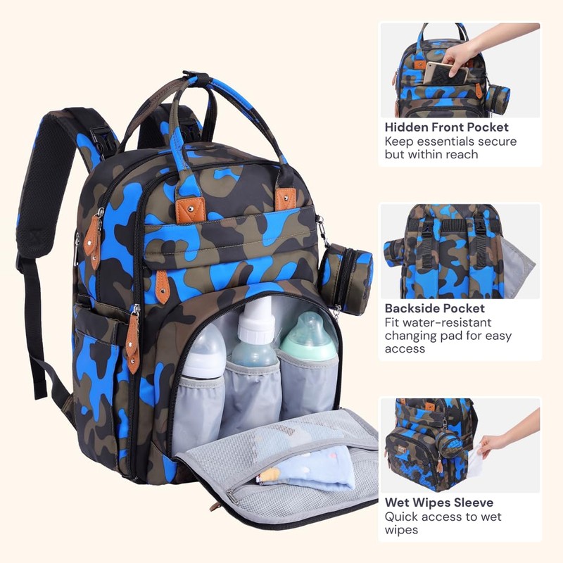 BabbleRoo Diaper Bag Backpack - Baby Essentials Travel Tote -