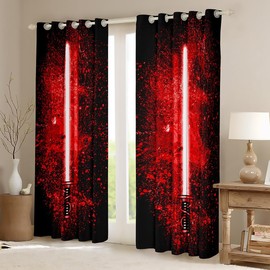 Feelyou Lightsaber Curtains 42W X 63L Inch for Kids Boys Teens Red 2 Panels Window Curtains Bedroom Home Decor Tie Dye Rod Pocket Thermal Insulated Window Treatment Drapes Room Decoration