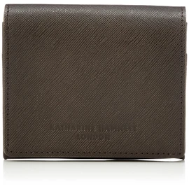 Catherine Hamnet London Prism Bi-Fold Wallet, Premium Domestic Cow Leather, Prism-Embossed, Round Zipper, Bill Holder, Key Ring, Transparent Window Pass Case, dark brown