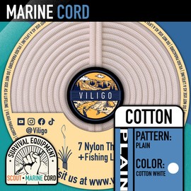 VILIGO Marine Cord - Nylon Braid (3.8mm) - 7 Nylon Strands and 1 Line - Boat Rope for Fishing and Outdoor Activities, Holds a Fishing Hook (30m, Cotton)
