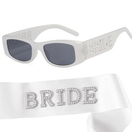 Pearl Bride Sash with Bride Sunglasses- Bachelorette Party Accessories, Bridal Shower Party Favors, Wedding Engagement Gifts