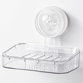 NEELEEN Soap Dish - Clear Suction Cup Soap Dish for Shower with Strong Suction & Reusable Adhesive NO-Drilling Self Draining Removable Waterproof Soap Sponge Holder for Shower Bathroom Bathtub Kitchen