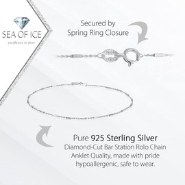 SEA OF ICE Sterling Silver 1mm Diamond-Cut Bar Station Rolo Chain Necklace, Size 16"