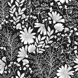 ReWallpaper 17.5in×23ft Black and White Wallpaper Peel and Stick Floral Wallpaper Mural for Bathroom Bedroom Walls Modern Botanical Daisy Flowers Vinyl Sticker Black White Self Adhesive Contact Paper