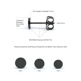 Artskin Titanium Flat Dot Stud Earrings for Women Men Girls Hypoallergenic Nickel Free Earrings 5mm Black Round Disc Earrings for Sensitive Ears (5mm, Black)