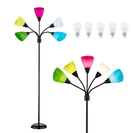 LTGSRC Medusa Modern Decor Floor Lamp, 5 Head Adjustable Gooseneck Lamps for Reading, Colorful Multiple Tall Standing Lamps for Living Room Bedroom Office Kids Classroom, Black, Bulbs Included