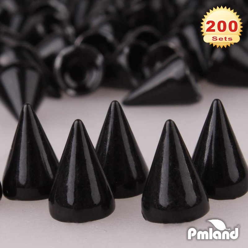 PMLAND 200 Sets/Pairs 9.5mm Black Cone Spikes Screwback Studs DIY
