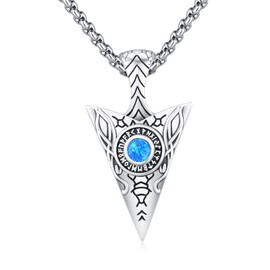 Adnix Arrowhead Necklace 925 Sterling Silver Arrow Celtic Viking Necklaces Pendant Runes Arrow Opal Necklace Celtic Jewelry for Men Women