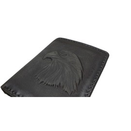 myledershop Small Genuine Buffalo Full Leather Wallet / Purse / Wallet in Portrait Format with 3D Embossing and RFID & NFC Protection, 3D eagle embossing/vintage grey, American