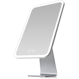 NEZZOE Lighted Makeup Mirror, Metal Table Mirror with Stand, 2000 mAh Rechargeable Vanity Mirror with 3 Colors and Brightness Adjustable, 12 Inch Light up Mirror