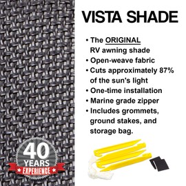ShadePro - Vista Shade - RV Awning Shade Screen - Zipper Sun Screen Installs in Seconds - Solar Mesh Blocks 87% of Sunlight - The Original Camper Sunscreen Shade for Awnings - 15' x 8' - Grey