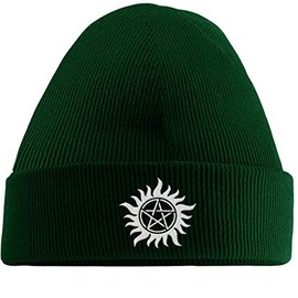 Hippowarehouse Pentagram Embroidered Beanie Hat Bottle Green
