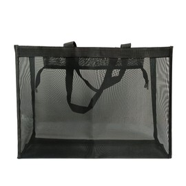 EQLEF Beach Bag with Zipper, Mesh Beach Bag for Women, Black, PVC Mesh, 50 * 35 * 15 cm, L, Outdoor Activities, Travel, Picnic, Beach