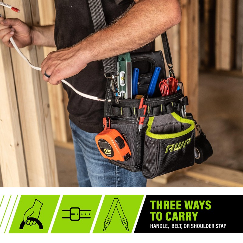 AWP Electrician Tool Pouch with Multiple Pockets, Premium Leather Utility