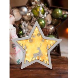 APODESS 30 LED Star Luminous Stars Christmas Wooden Star Christmas Decoration for Standing Up Christmas Star Illuminated Reindeer Made of Wood