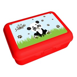 CreaDesign, Children's Lunch Box, Lunch Box, Red with Compartments, Ideal for Nursery, Nursery and School, Panda Bear, 13.9 x 19 x 7 cm, Volume 1 Litre