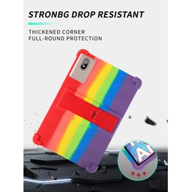 Case for DMOAO D3 2025 10.1 inch Tablet，WUNIAK Shock Proof Lightweight Stand Rubber Shell Protective Cover,Kids Friendly Soft Silicone Adjustable Stand Cover,Rainbow