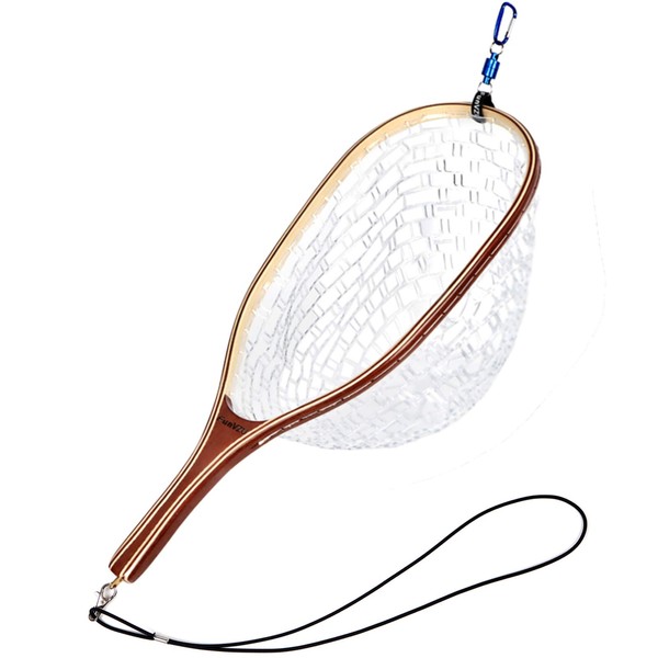 FunVZU Fly Fishing Net - Thoughtful Design Fishing Landing Net Trout Net with Knotless Soft Rubber Mesh Magnetic Release for Trout Fishing Catch and Release