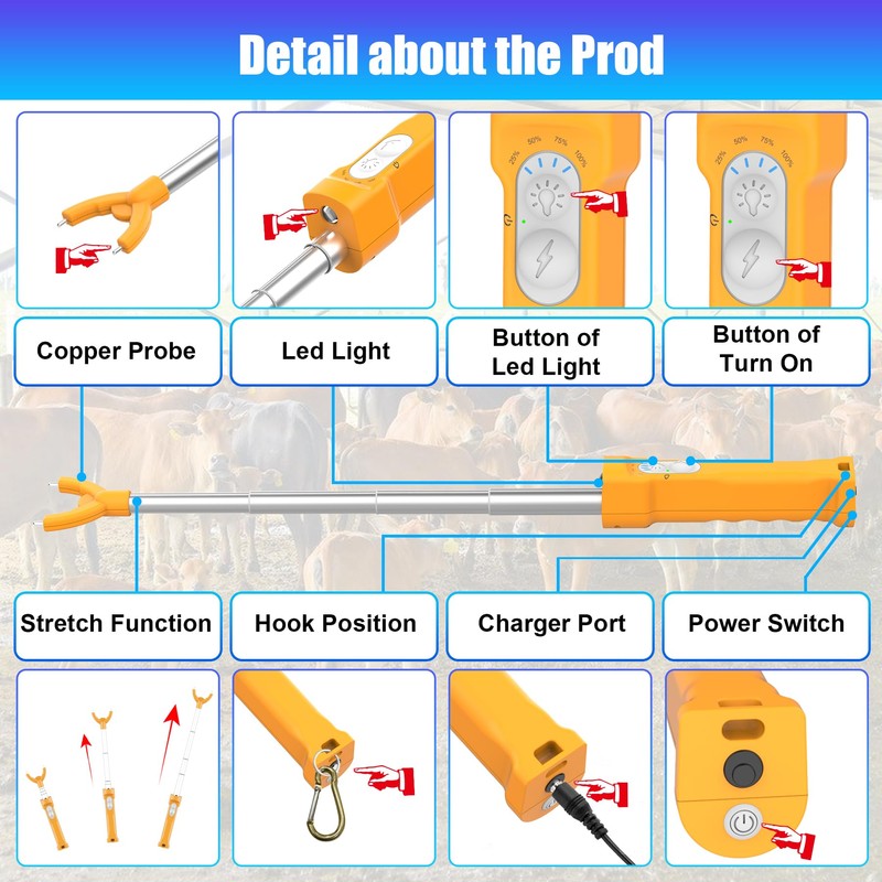 Cattle Prod Livestock Rechargeable Led Light, Waterproof Electric Livestock Prod